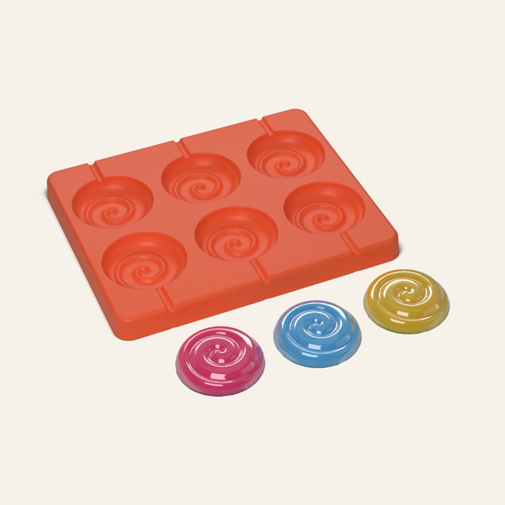 Swirl Lollipop Mold, 6 Cavity, 3D render