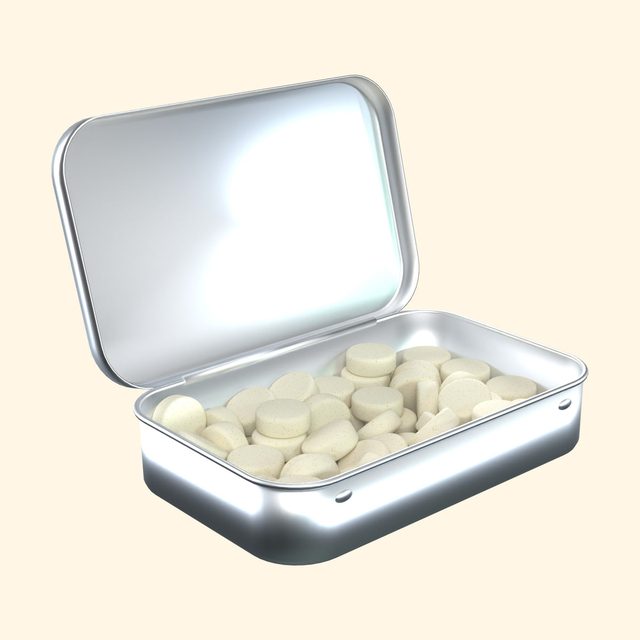 Pineapple caffeinated mints in an open tin