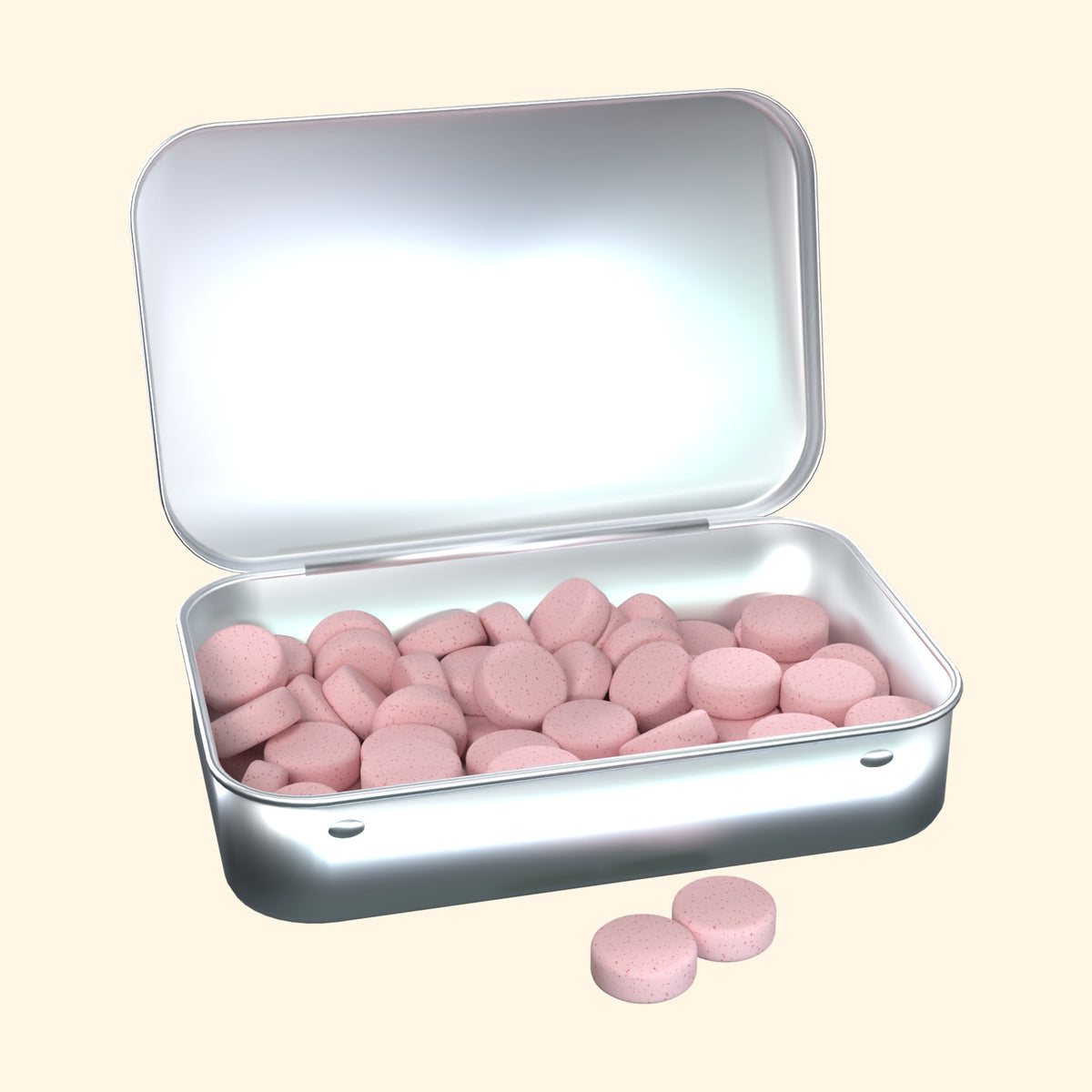 An open tin of caffeinated mints